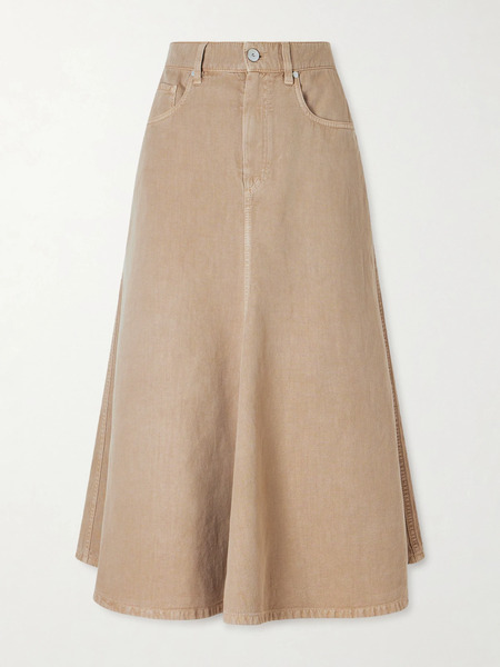  Brunello Cucinelli Brunello Cucinelli - Cotton And Linen-blend Twill Midi Skirt - Beige 