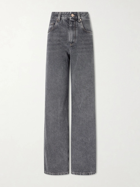  Brunello Cucinelli Brunello Cucinelli - Cotton Mid-rise Wide-leg Jeans - Dark Gray 
