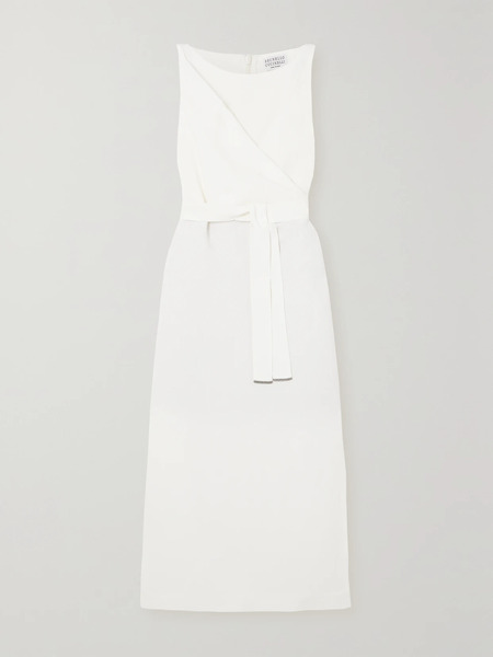  Brunello Cucinelli Brunello Cucinelli - Crepe Midi Wrap Dress - White 