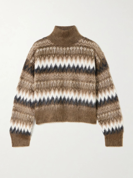 Brunello Cucinelli Brunello Cucinelli - Cropped Brushed Intarsia-knit Turtleneck Sweater - Brown 