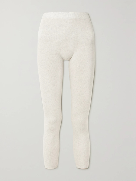  Brunello Cucinelli Brunello Cucinelli - Cropped Metallic Ribbed-knit Leggings - White 