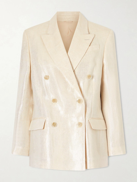  Brunello Cucinelli Brunello Cucinelli - Double-breasted Metallic Linen-twill Blazer - White 