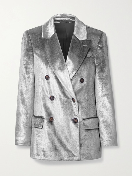  Brunello Cucinelli Brunello Cucinelli - Double-breasted Metallic Velvet Blazer - Silver 