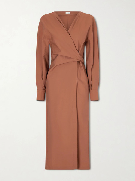  Brunello Cucinelli Brunello Cucinelli - Embellished Cotton-blend Midi Wrap Dress - Red 