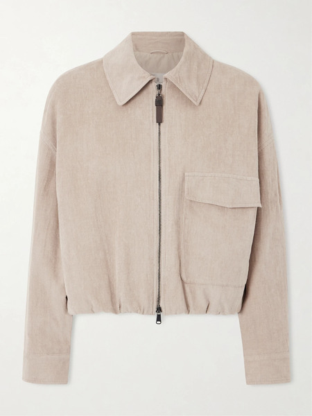  Brunello Cucinelli Brunello Cucinelli - Embellished Padded Cotton-blend Corduroy Bomber Jacket - Beige 