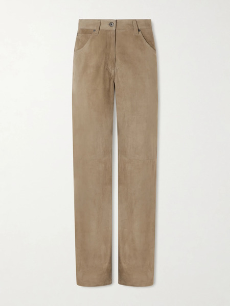  Brunello Cucinelli Brunello Cucinelli - Embellished Paneled Suede Wide-leg Pants - Brown 