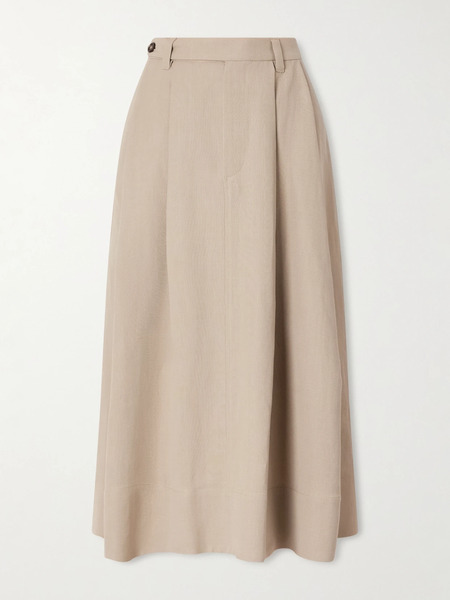  Brunello Cucinelli Brunello Cucinelli - Embellished Pleated Twill Midi Skirt - Sand 