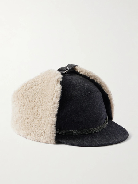  Brunello Cucinelli Brunello Cucinelli - Embellished Shearling-trimmed Wool-felt Cap - Cream 