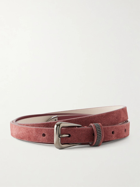  Brunello Cucinelli Brunello Cucinelli - Embellished Suede Skinny Belt - Burgundy 
