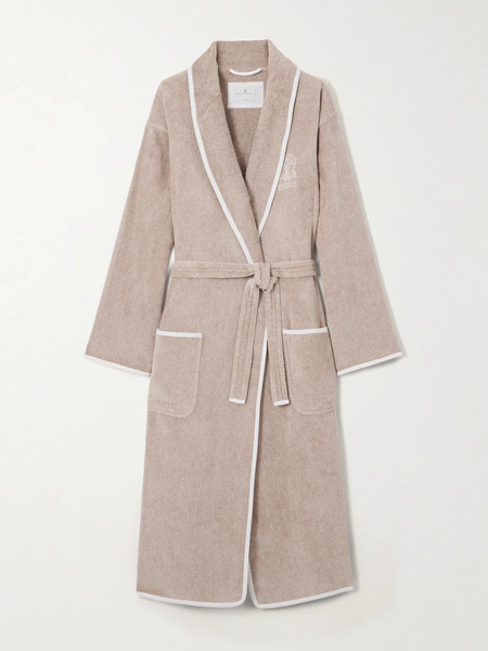  Brunello Cucinelli Brunello Cucinelli - Embroidered Linen-trimmed Cotton-terry Robe - Beige 