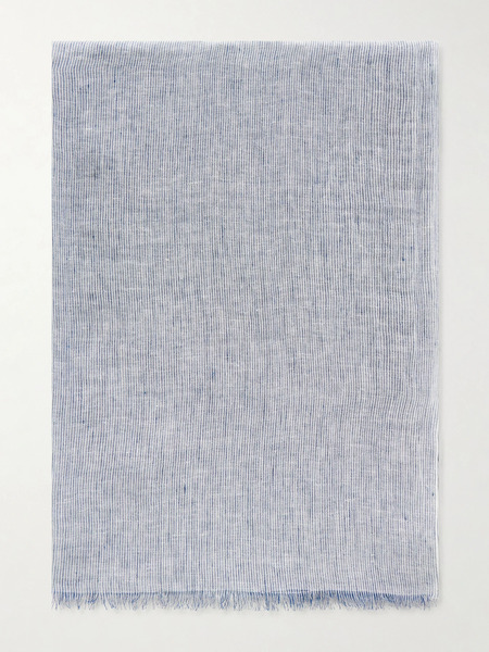  Brunello Cucinelli Brunello Cucinelli - Fringed Linen Scarf - Blue 