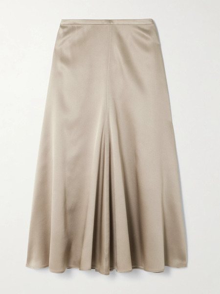  Brunello Cucinelli Brunello Cucinelli - Gathered Silk-satin Midi Skirt - Taupe 