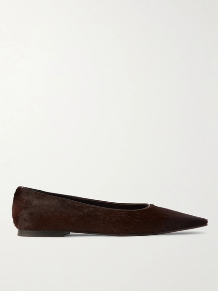  Brunello Cucinelli Brunello Cucinelli - Leather-trimmed Calf Hair Point-toe Flats - Dark Brown 
