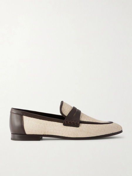  Brunello Cucinelli Brunello Cucinelli - Leather-trimmed Raffia Penny Loafers - Cream 