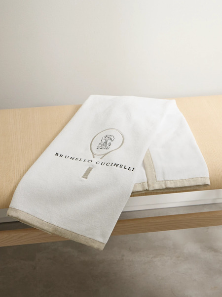 Brunello Cucinelli Brunello Cucinelli - Linen-trimmed Embroidered Cotton-terry Towel - White 