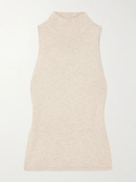  Brunello Cucinelli Brunello Cucinelli - Metallic Ribbed-knit Turtleneck Tank - Beige 