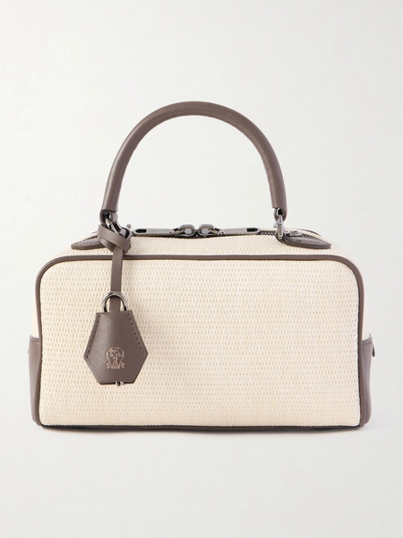  Brunello Cucinelli Brunello Cucinelli - Mini Leather-trimmed Raffia Shoulder Bag - Cream 