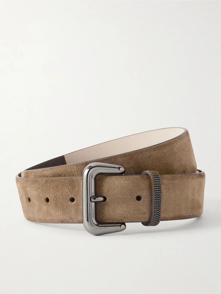  Brunello Cucinelli Brunello Cucinelli - Monili-embellished Suede Belt - Taupe 