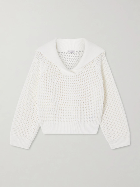  Brunello Cucinelli Brunello Cucinelli - Open-knit Cotton-blend Sweater - White 