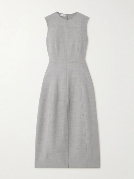  Brunello Cucinelli Brunello Cucinelli - Paneled Wool Midi Dress - Gray 