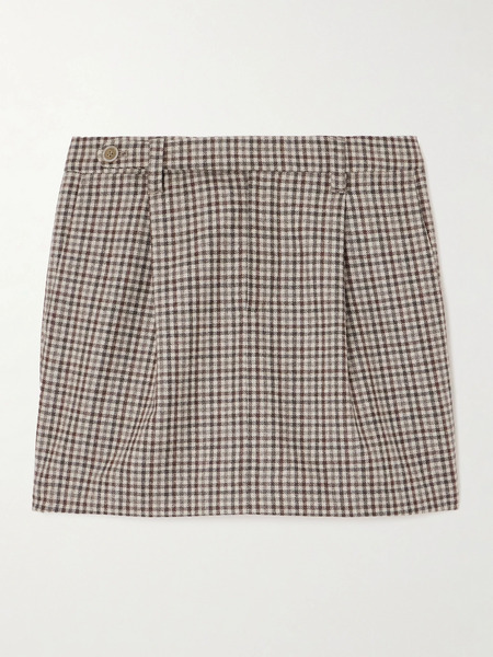  Brunello Cucinelli Brunello Cucinelli - Pleated Checked Wool Mini Skirt - Beige 