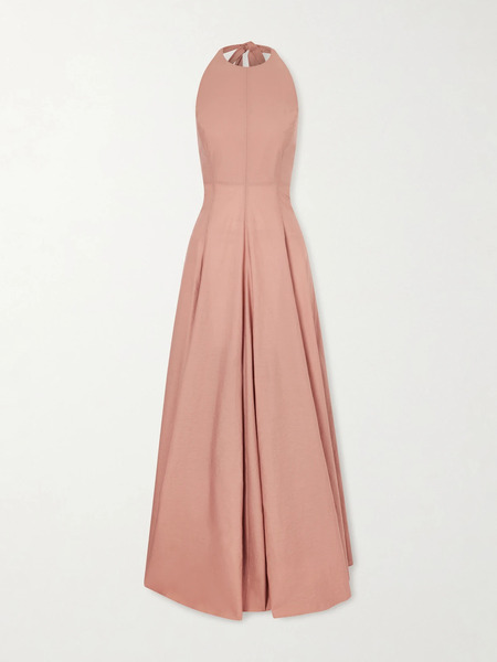  Brunello Cucinelli Brunello Cucinelli - Pleated Cotton-blend Halterneck Maxi Dress - Brown 