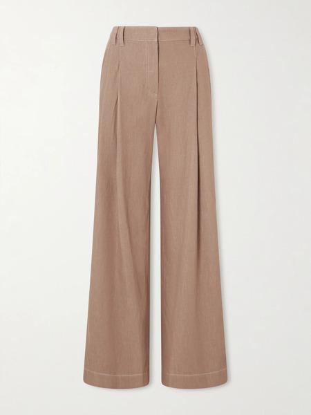  Brunello Cucinelli Brunello Cucinelli - Pleated Embellished High-rise Wide-leg Jeans - Beige 