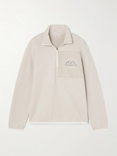  Brunello Cucinelli Brunello Cucinelli - Printed Shell-trimmed Cashmere-blend Sweatshirt - Beige 