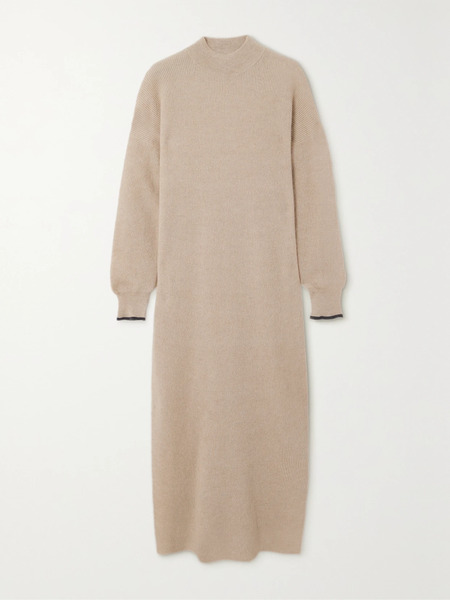  Brunello Cucinelli Brunello Cucinelli - Ribbed Alpaca And Cotton-blend Midi Dress - Beige 