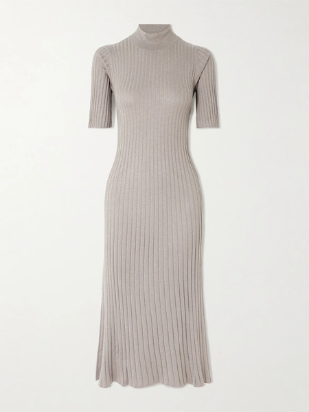 Brunello Cucinelli Brunello Cucinelli - Ribbed Cashmere-blend Midi Dress - Taupe 