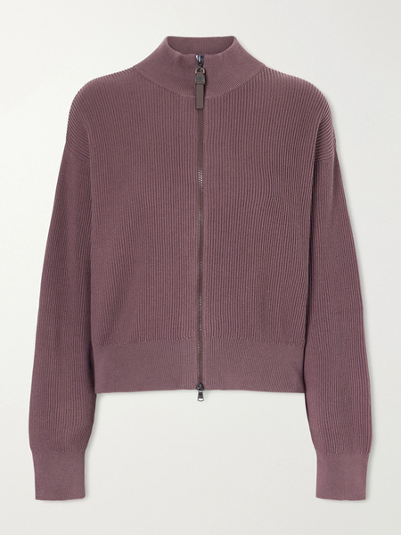  Brunello Cucinelli Brunello Cucinelli - Ribbed Cotton Zip-up Turtleneck Cardigan - Burgundy 