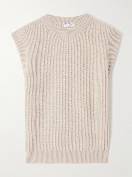  Brunello Cucinelli Brunello Cucinelli - Ribbed Wool, Cashmere And Silk-blend Sweater - Beige 