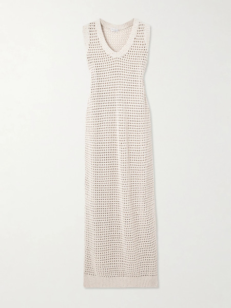  Brunello Cucinelli Brunello Cucinelli - Sequin-embellished Open-knit Cotton-blend Midi Dress - Ivory 