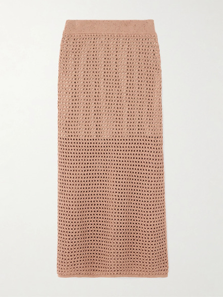  Brunello Cucinelli Brunello Cucinelli - Sequin-emhellished Open-knit Cotton-blend Midi Skirt - Orange 