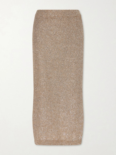  Brunello Cucinelli Brunello Cucinelli - Sequined Knitted Midi Skirt - Light Brown 