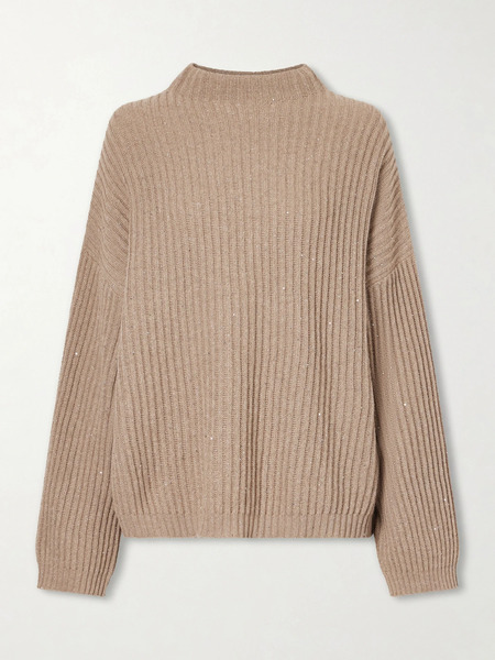  Brunello Cucinelli Brunello Cucinelli - Sequined Ribbed-knit Sweater - Beige 