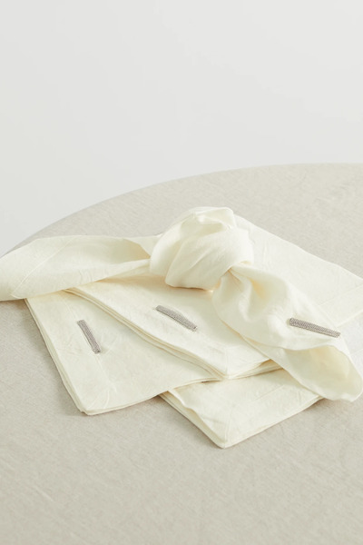  Brunello Cucinelli Brunello Cucinelli - Set Of Four Bead-embellished Linen Napkins - Cream 