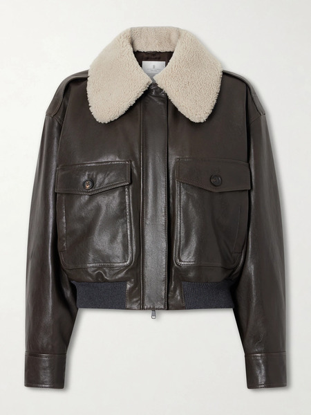  Brunello Cucinelli Brunello Cucinelli - Shearling-trimmed Leather Jacket - Dark Brown 
