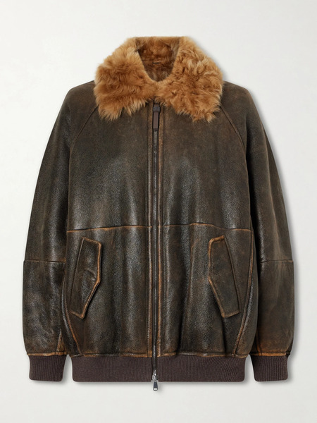  Brunello Cucinelli Brunello Cucinelli - Shearling-trimmed Leather Jacket - Dark Brown 