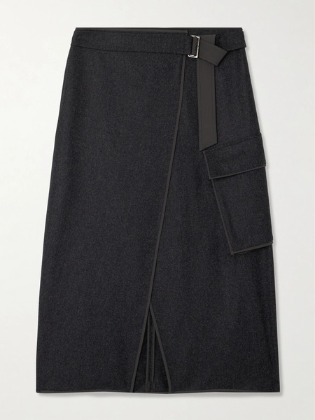  Brunello Cucinelli Brunello Cucinelli - Shell-trimmed Wool-felt Wrap Midi Skirt - Dark Gray 
