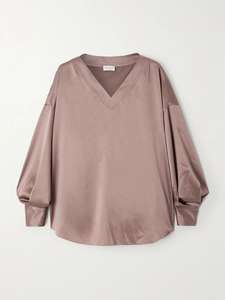  Brunello Cucinelli Brunello Cucinelli - Silk-blend Satin Blouse - Taupe 