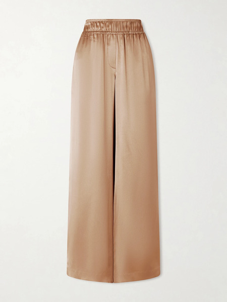  Brunello Cucinelli Brunello Cucinelli - Stretch Silk-blend Satin Wide-leg Pants - Brown 