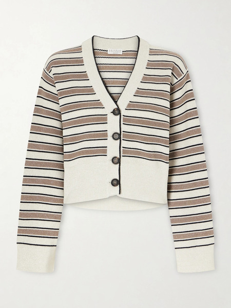  Brunello Cucinelli Brunello Cucinelli - Stripe Cotton-blend Cardigan - Beige 