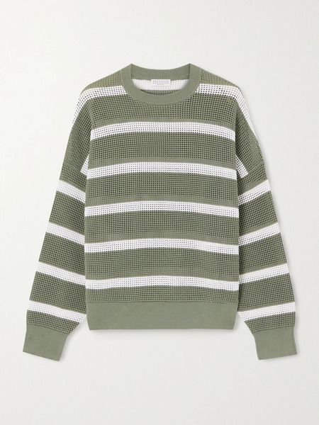  Brunello Cucinelli Brunello Cucinelli - Striped Open-knit Cotton Sweater - Green 