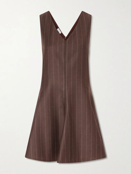  Brunello Cucinelli Brunello Cucinelli - Striped Wool Woven Mini Dress - Dark Brown 