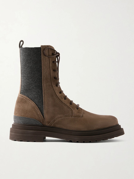  Brunello Cucinelli Brunello Cucinelli - Suede Ankle Combat Boots - Dark Brown 