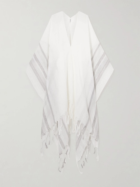  Brunello Cucinelli Brunello Cucinelli - Tasseled Striped Linen-blend Wrap - Neutral 