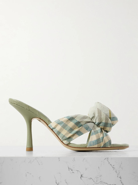  Burberry Burberry - Appliquéd Checked Stretch-linen Mules - Ecru 
