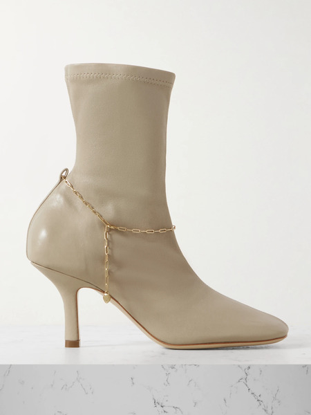  Burberry Burberry - Chain-embellished Leather Ankle Boots - Taupe 