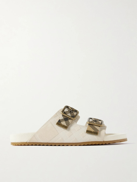  Burberry Burberry - Checked Canvas Jacquard-trimmed Suede Sandals - Cream 
